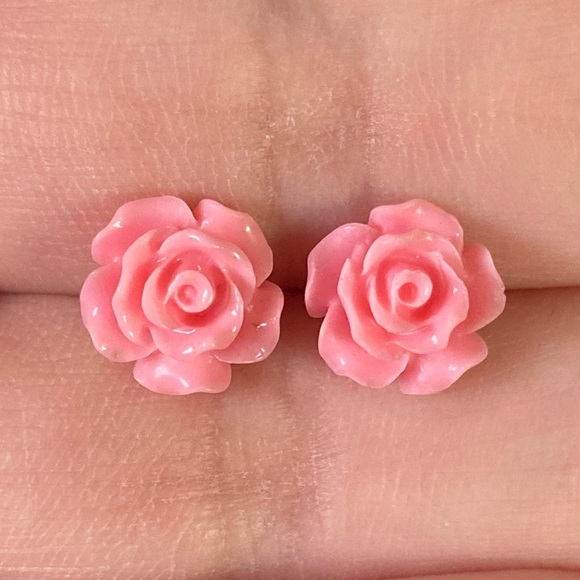 Jewelry - Dainty Deep Pink Rose Stud Earrings